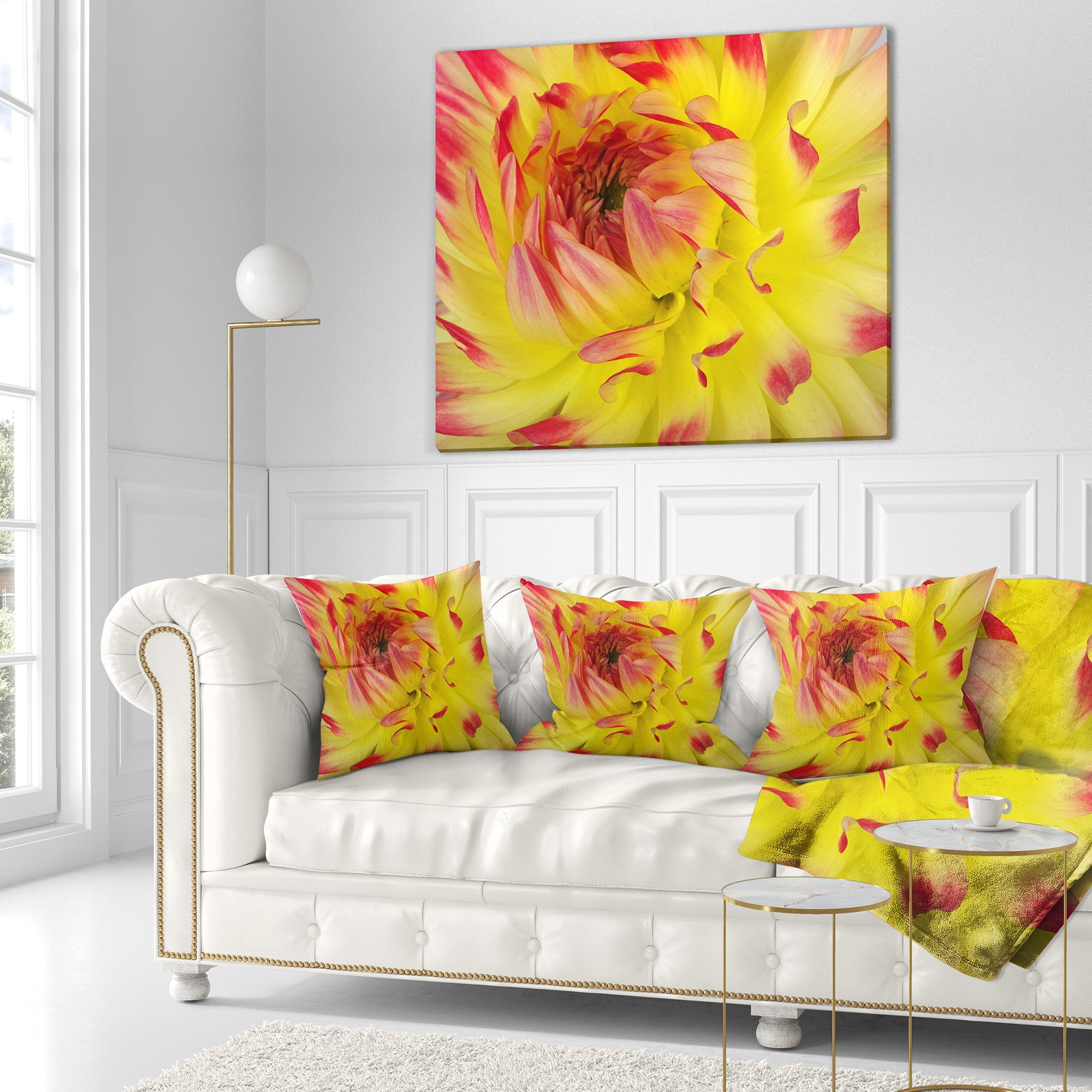 Designart Smooth Yellow Red Flower Petals - Floral Throw Pillow - 18x18