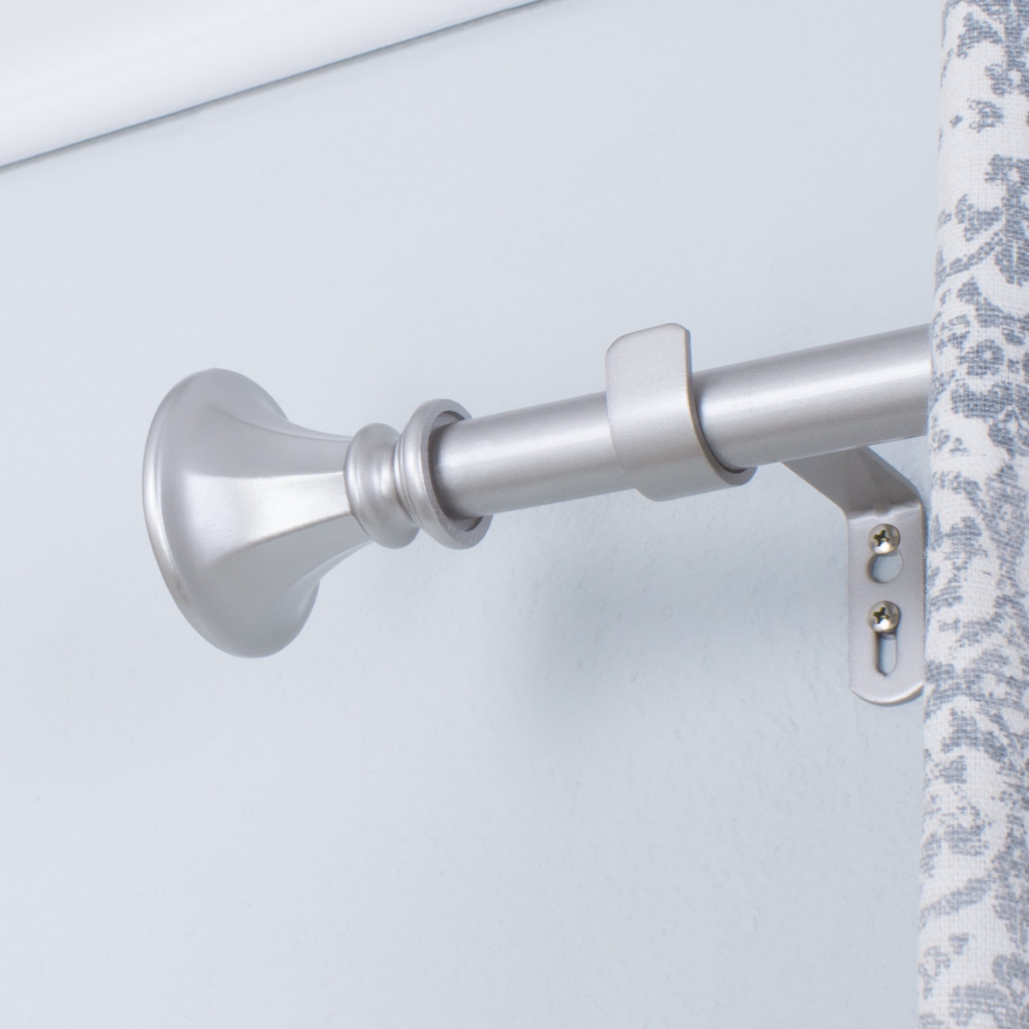 Decopolitan FACETED TRUMPET CURTAIN ROD SET, 72 to 144 Inches, Antique Silver