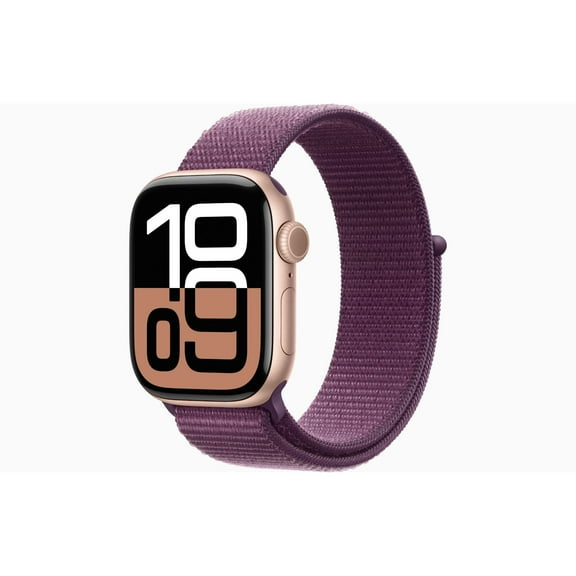 Restored Apple Watch Series 10 GPS 42mm Rose Gold Aluminum Case with Plum Sport Loop (Refurbished)