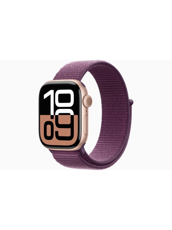 Restored Apple Watch Series 10 (GPS, 42mm) Rose Gold Aluminum Case with Plum Sport Loop