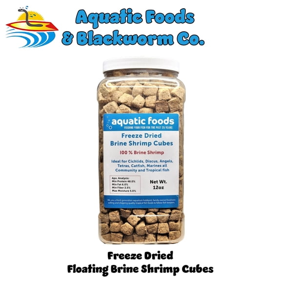 12oz Freeze Dried Brine Shrimp Cubes, 100% Brine Shrimp for All Tropical Fish, Marine Fish, Land & Aquatic Turtles. Aquatic Foods Premium Freeze Dried Tropical Fish Foods. 12oz-Jar