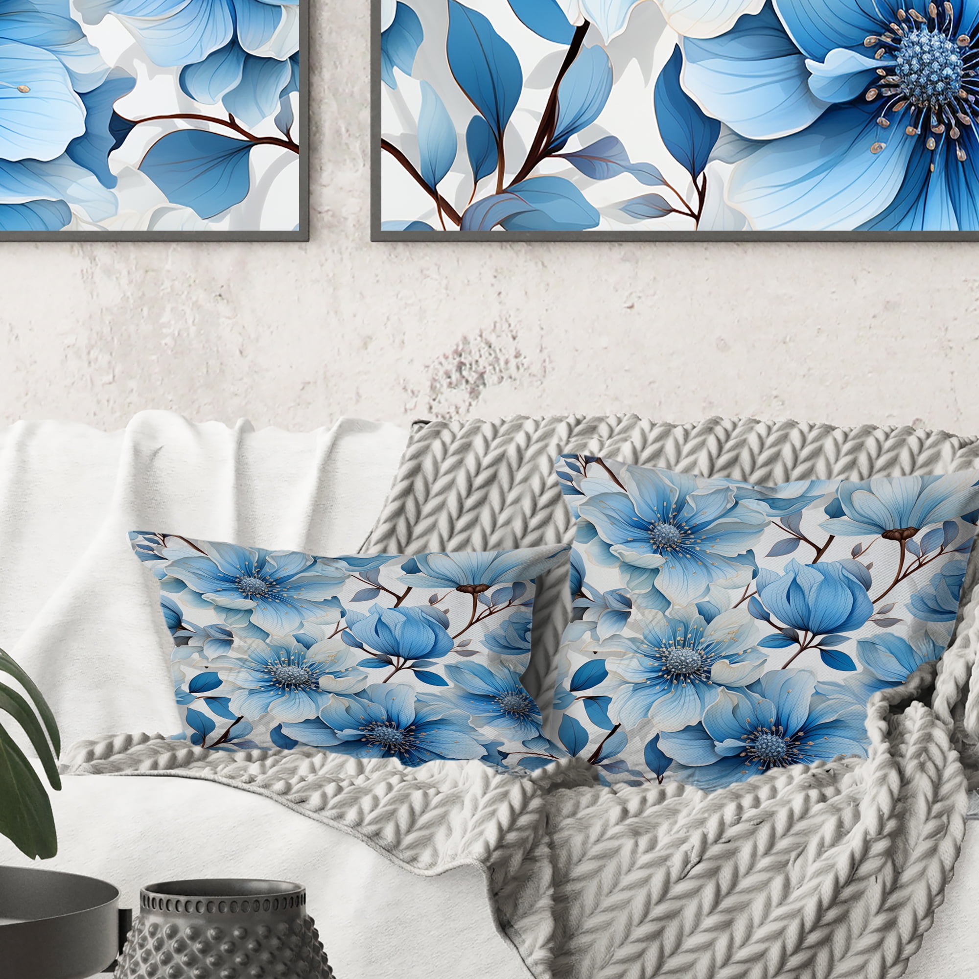 Designart Dreamlike Blue White Floral Fantasy II Floral Throw Pillow Traditional Pillow For Couch Insert And Pillows Covers For Bedroom Decor Walmart