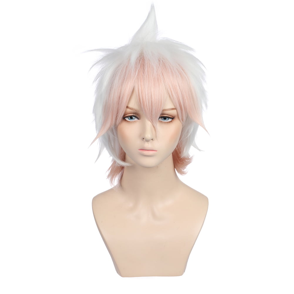 danNing Men Pink White Heat Resistant Long Bangs Short Wig Anime Party  Cosplay Hairpiece 