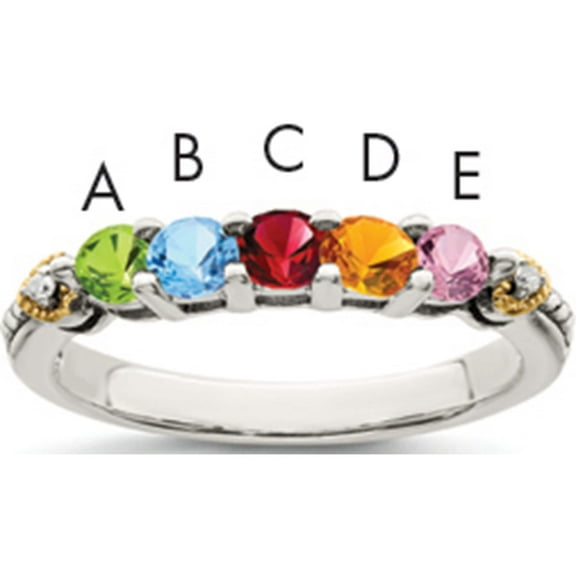 14K/Silver Two-Tone Sterling Silver & 14K Five-Stone And Diamond Mother's Semi-Mount Ring (Size 5) Made In Thailand qmr18/5-5