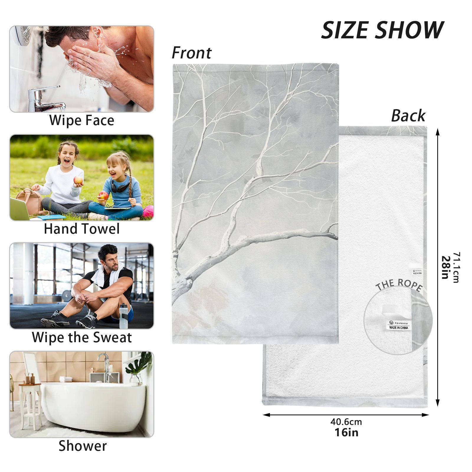 Tree Branch Hand Towels Cotton Bath Towels Large Face Towels Absorbent for Bathroom 2 Packs