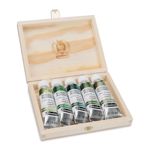 Schmincke Horadam Aquarell Artist Watercolor - Forest, Supergranulation, Wood Box, Set of 5, 15 ml, Tubes