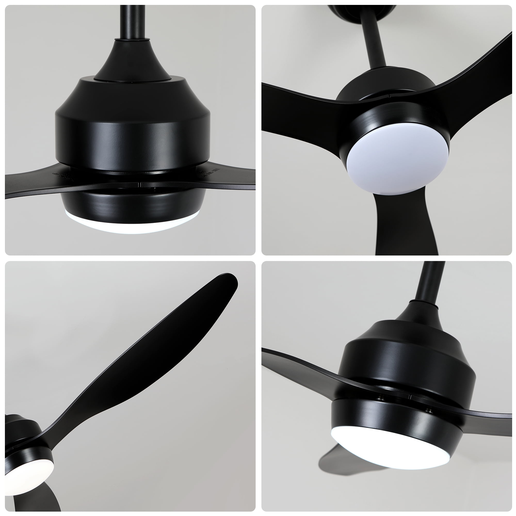 52" Ceiling Fan with Lights Quiet DC Motor 3 ABS Blade Ceiling Fans 6 Speed Levels, Reversible Ceiling Fan, for Patio Living Room, Bedroom, Office, Indoor - Black