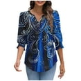 thumbnail image 3 of cocolona Womens Summer V Neck 3/4 Sleeve Tops Dressy Casual Blouses Fashion Casual Loose Cute Print T-shirts Trendy Tops 2025, 3 of 7