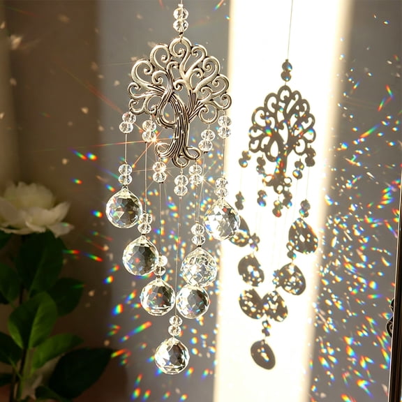 Tree of Life Crystal Suncatcher, Sun Catcher Crystals Rainbow Maker, Indoor Window & Garden Suncatchers for Home Decor