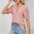 thumbnail image 3 of Blusa con ojales para mujer, camisa de trabajo informal con cuello en V y manga corta con ojales de verano para mujer Calidad en la que puede confiar, 3 of 5