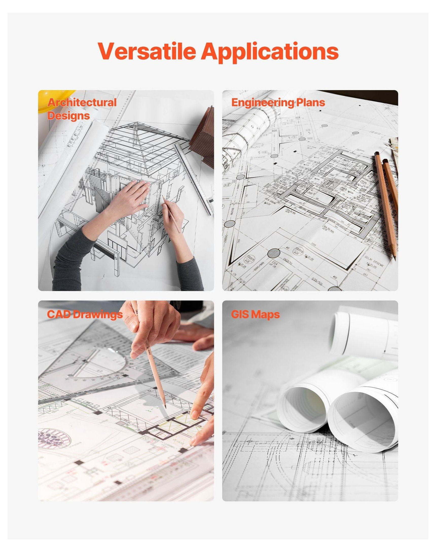 Wide Format Paper 24x150ft, 2 Rolls CAD Plotter Paper, 20lb Bond, 2in Core - Engineering Plans, Architectural Designs, GIS Maps