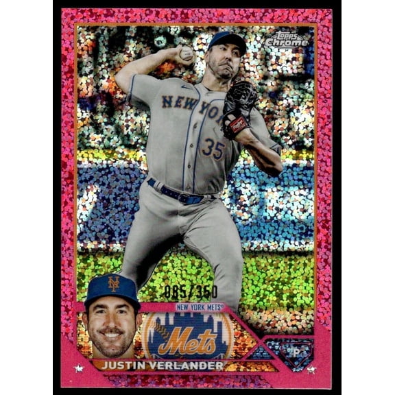 2023 Topps Chrome Refractor Magenta Speckle Justin Verlander 085/350 Mets #126 Baseball Card