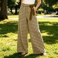 thumbnail image 2 of Women's High Waisted Plaid Wide Leg Pants Casual Elastic Waist Trousers With Pockets, 2 of 6