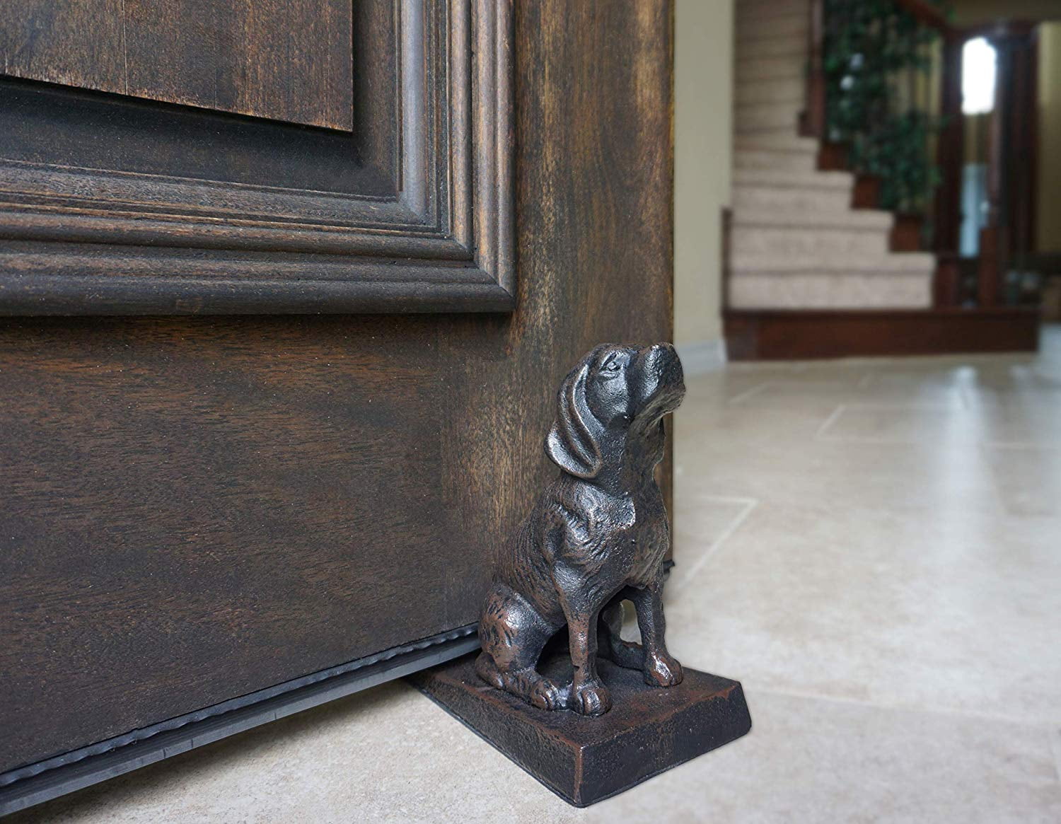 Lulu Decor Cast Iron Heavy Duty 6 lbs 9 oz Dog Door Stoppers with Base, Each Measures 7" H, 3.5" W and 8.25" L, Cute, Good Looking Dogs, Set of 2 Door stoppers