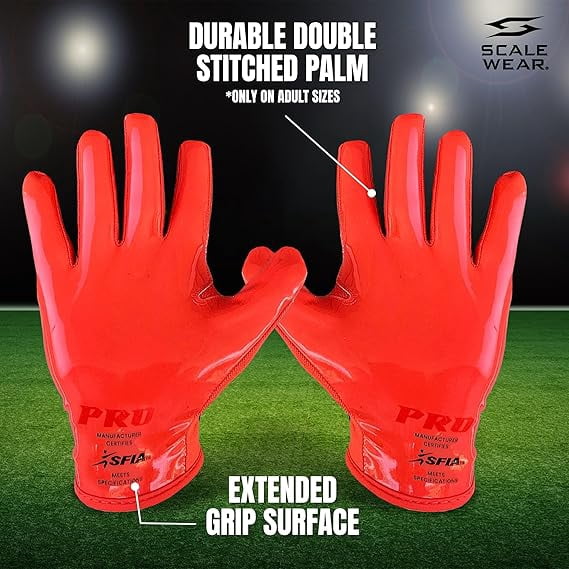 SFIA Football Receiver Gloves One Color - PRO Skull Stealth Grip Silicone Palms Adult Men Youth Sticky Boost Sports Game Battle