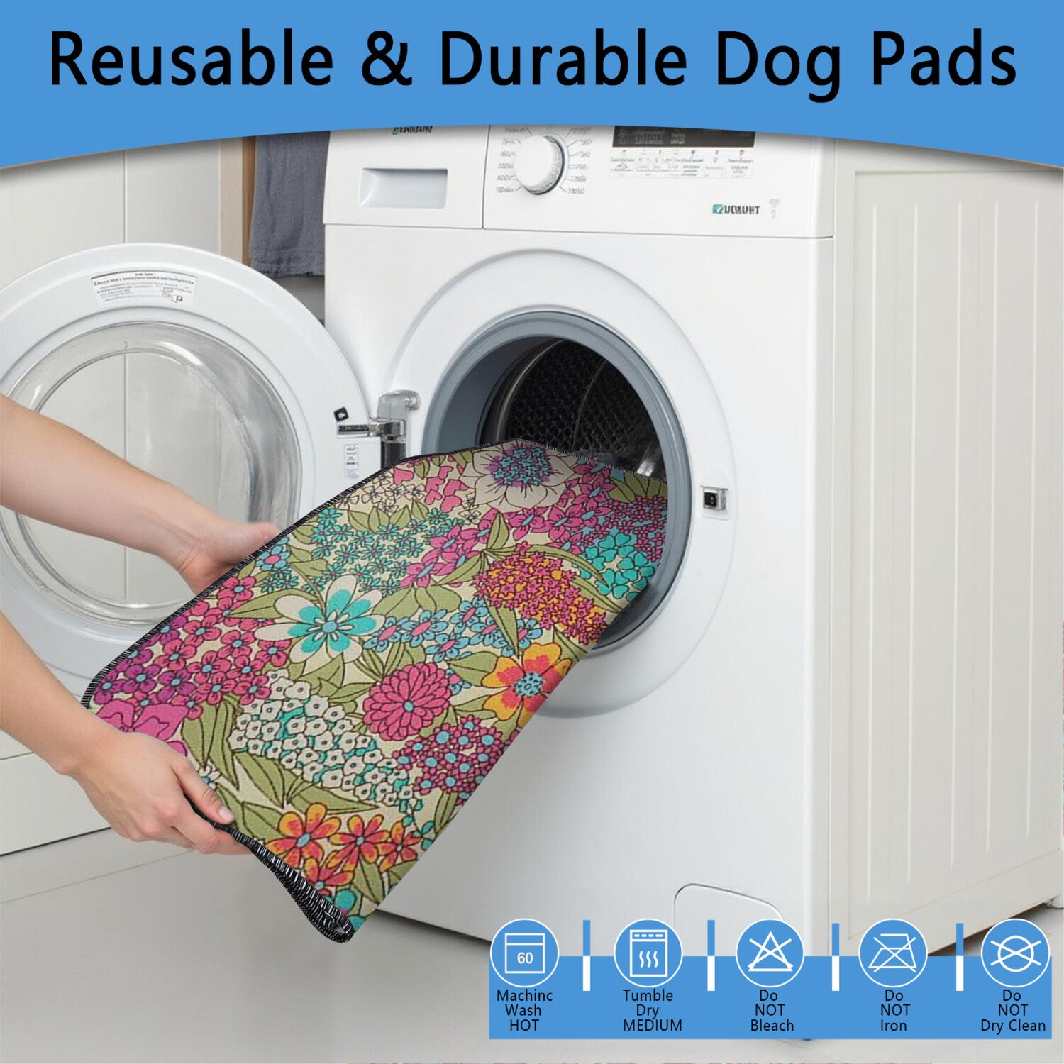 Floral Print Reusable Pet Pads 2-Set, Medium 24x35 Inch Washable Puppy Training Mats, Highly Absorbent Dog Floor Mat for Indoor Protection