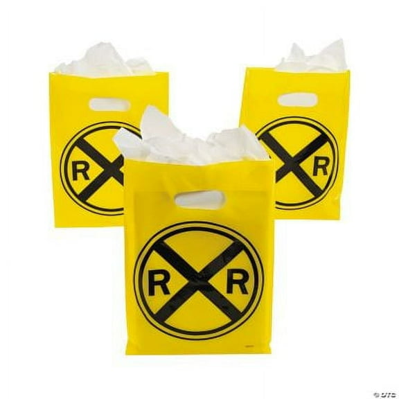 Fun Express Railroad Plastic Treat Bags - Colorful Party Supplies for Candy Favors and Gifts - Ideal for Birthdays Holidays Special Occasions and More - Perfect for Kids' Parties & Events - 12 Pieces