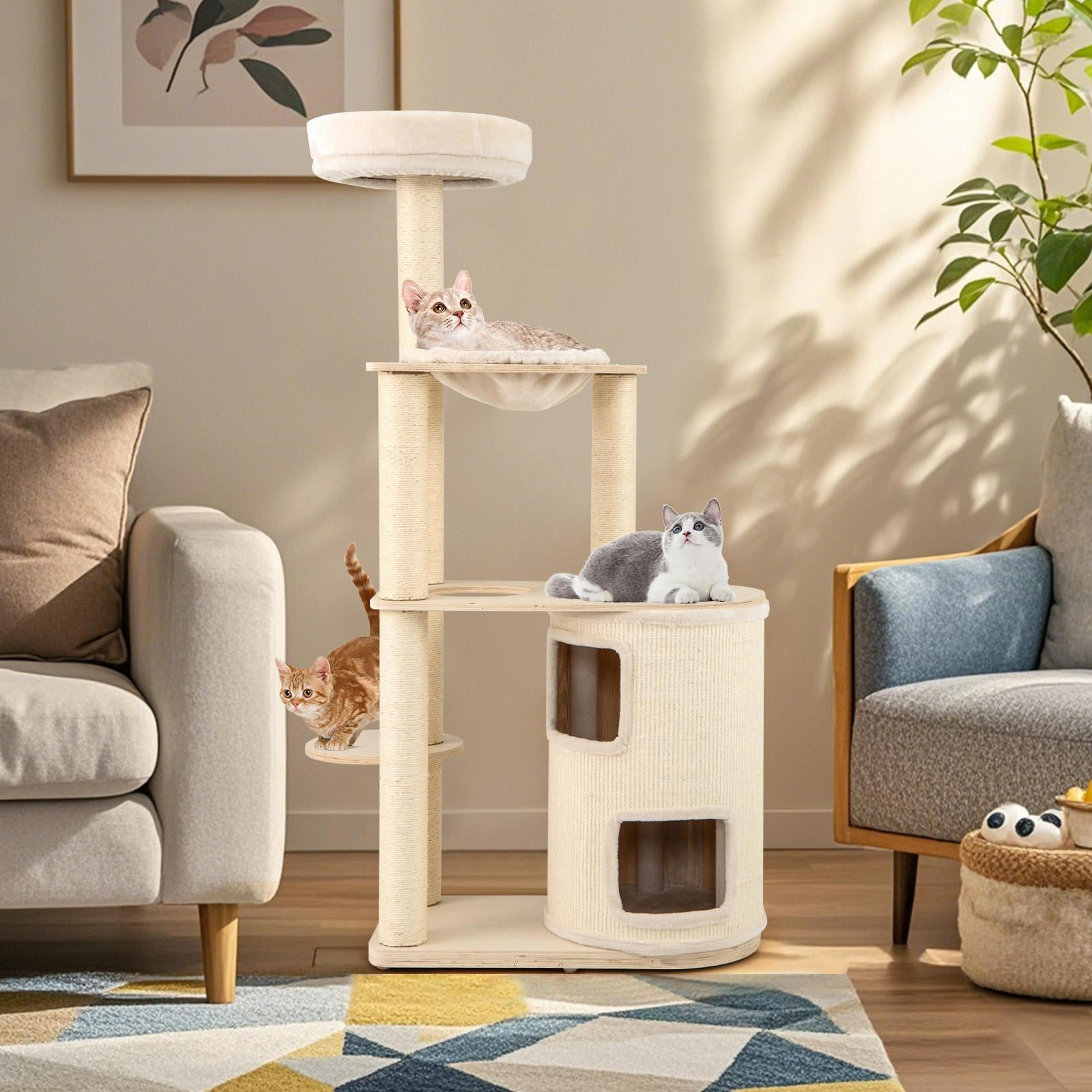 GVN 60 Inches Tall Cat Tree Tower, Cat Tree with 2-Story Condo and Sisal Scratching Posts, Cat Scratchers for Indoor Cats, Natural