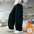 thumbnail image 2 of IVEYRTF Boys Loose Solid Color Wide Leg Jogger Pants Casual Athletic Fit Elastic Kids Spring Fall Thickened Warmth Everyday Bottoms(Black#1,13-14 Years), 2 of 8