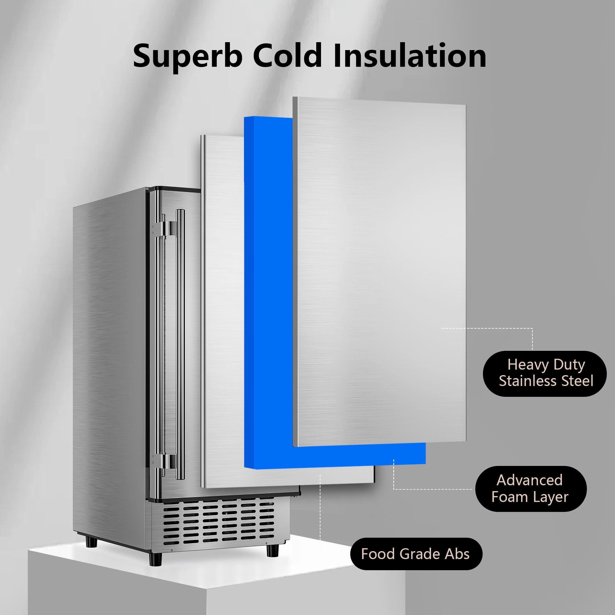 Coolake 15" Commercial Under Counter Ice Maker, 100LBS/Day Built-in Freestanding Cube Ice Machine, Self-Cleaning & Removable Filter, Stainless Steel Ice Machine with 30LBS Storage for Home Bar