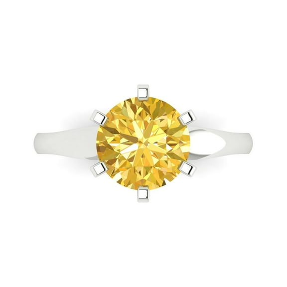 2.5 ctw Solitaire Anniversary Ring for Women | Round Cut Simulated Yellow Diamond | Hyperallergenic Solid 14K White Gold