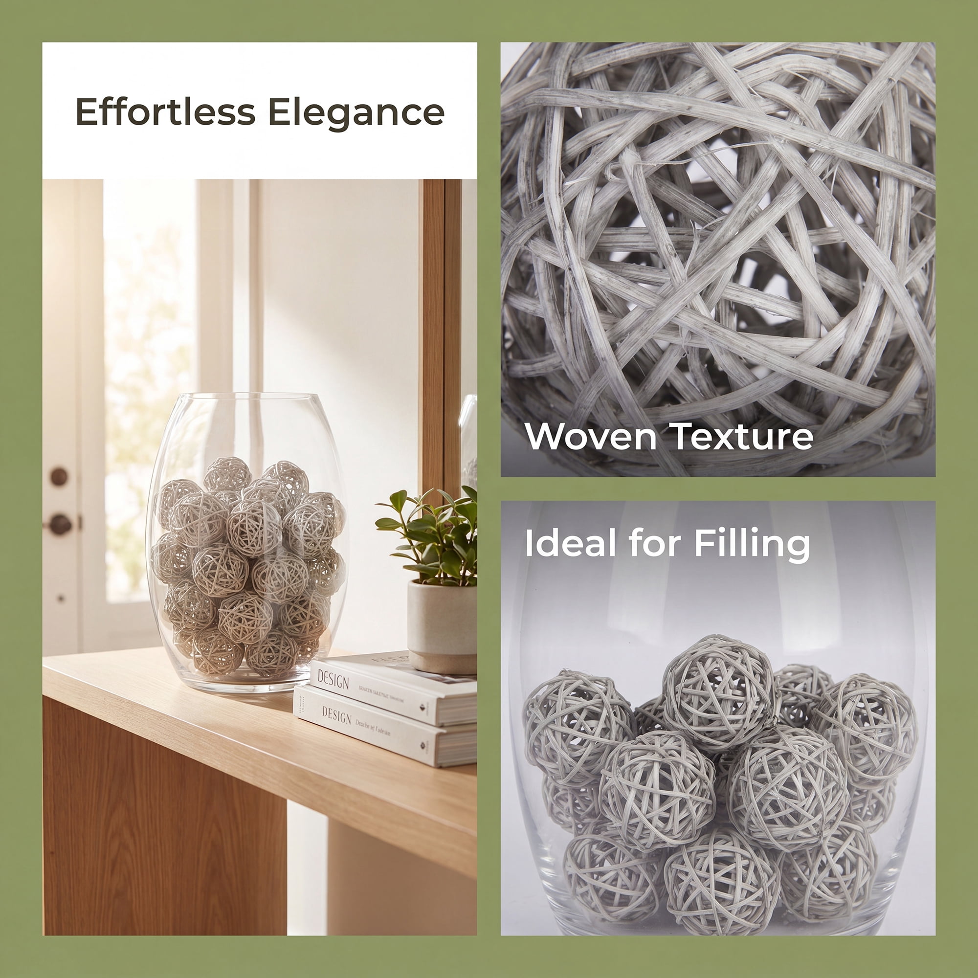 Unique Bargains 10Pcs Rattan Balls for Lights Wicker Spheres Orbs Grey 2"x2"x2"