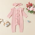 thumbnail image 2 of Odeerbi Toddler Girls Rib Knit Romper Jumpsuit Baby Clothes Toddler Baby Ruffle Long Sleeve Solid Color T-Shirt Round Neck Bodysuit Pink, 2 of 8