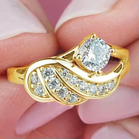 EOEMY Romantic 925 Silver Filled Rings Cubic Zirconia Women Wedding Jewelry Size 5-11-5-Gold