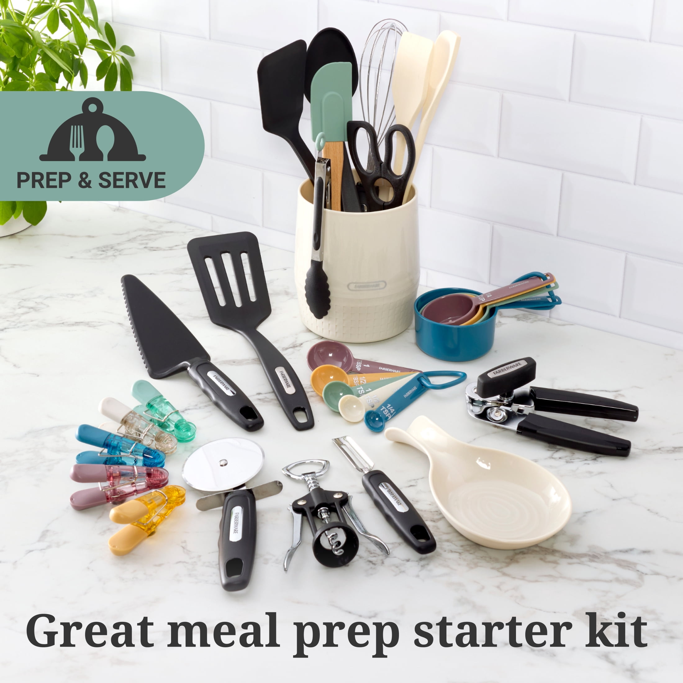 Farberware Professional Kitchen Utensil and Gadget Set with Crock Muti-Colored, 30-Piece