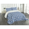 thumbnail image 3 of Ambesonne Moroccan Quilted Bedspread Set 3 Pcs, Floral Detail, King Size, Turquoise Dark Blue, 3 of 5