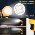thumbnail image 3 of 20V Cordless Pivoting Work Light Flashlight, 500LM Bright LED, 90° Adjustable Head, Compatible with DeWalt 20V/18V Batteries (Tool Only), 3 of 7