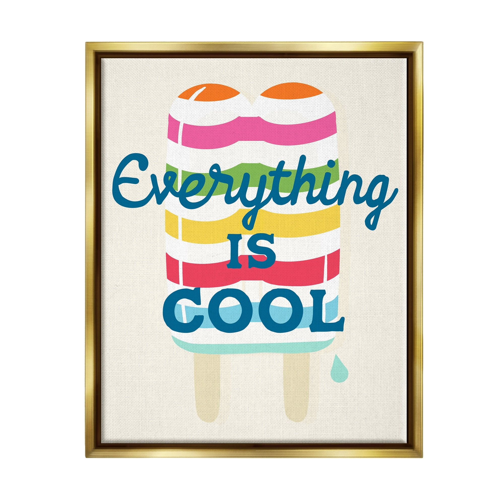 Stupell Industries Everything Is Cool Summer Striped Ice Pop Snack Graphic Art Metallic Gold Floating Framed Canvas Print Wall Art, Design by Daphne Polselli