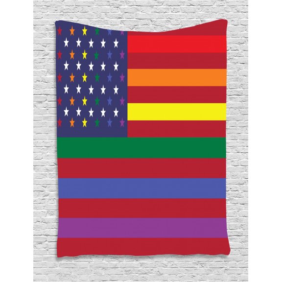 Pride Tapestry, Color Changed American Flag Concept of Gay Pride Colorful Stars and Stripes Queer, Wall Hanging for Bedroom Living Room Dorm Decor, 40W X 60L Inches, Multicolor, by Ambesonne