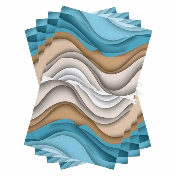 Blue Brown Ombre Kitchen Towels Set of 4, Water Absorbent Dish Towel, Geometric Abstract Modern Moire Decorative Hand Towels - Quick Drying Cloth for Cooking Baking, 18x28 Inch