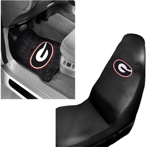 NCAA Georgia 2 pc Front Floor Mats and Georgia Car Seat Cover Value Bundle
