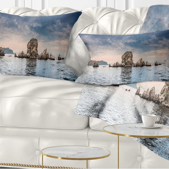 Designart Crimean Peninsula Seashore Panorama - Seashore Throw Pillow - 12x20