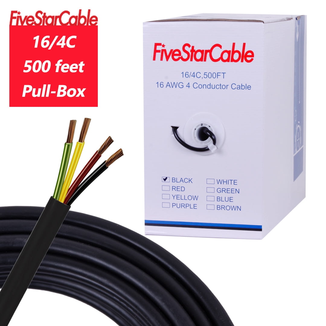 Fivestarcable 16 Awg 4-Conductor Audio Speaker Cable, 500 ft, Black, CL3 Rated for in-Wall Installation
