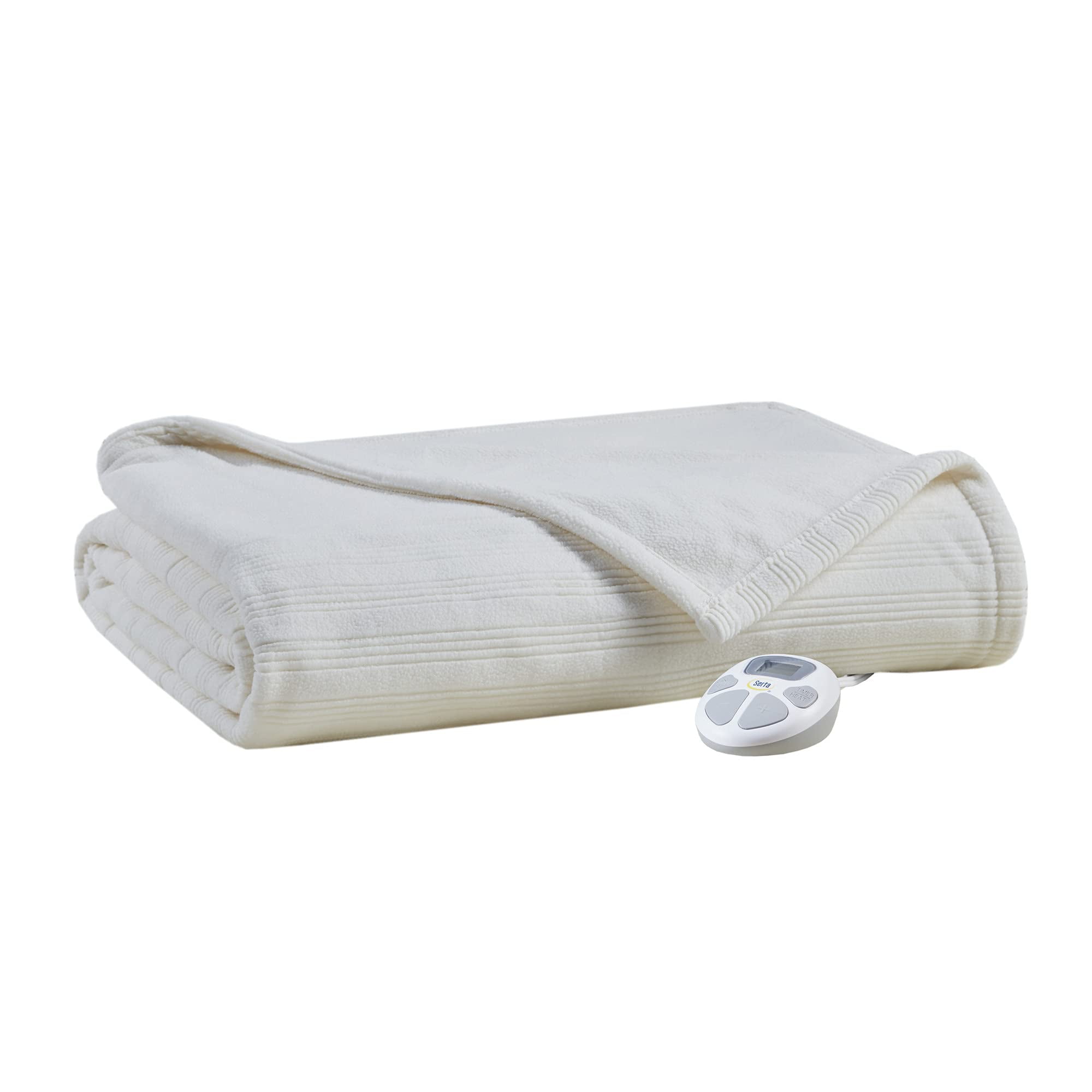 Serta Full Fleece Ultra Soft Electric Throw Heated Blanket for Cold Winter Season Cream