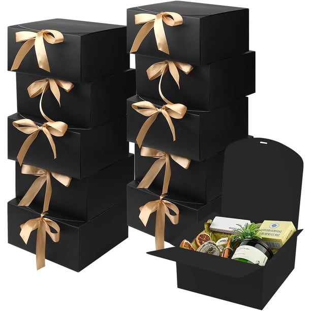 10 Cajas de Regalo de Boda, 350gsm, Cajas de Regalo de Papel, con Bodas y Fiestas, Baby Shower, Halloween, Navidad, para Dulces/Aperitivos (Negro, 20x20x10cm)