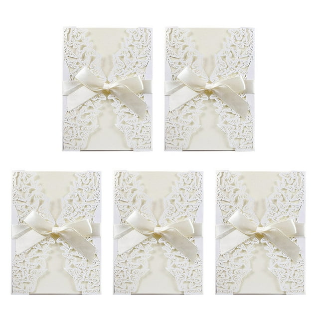 MasteelfCA 5pcs Creative Cut Birthday Invitations Hollow Invitations Cards with Bowknots (White)