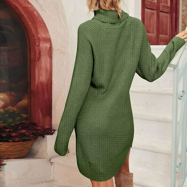 TTHXQING Sweater Dresses For Women Knit Midi Mini Turtle Neck