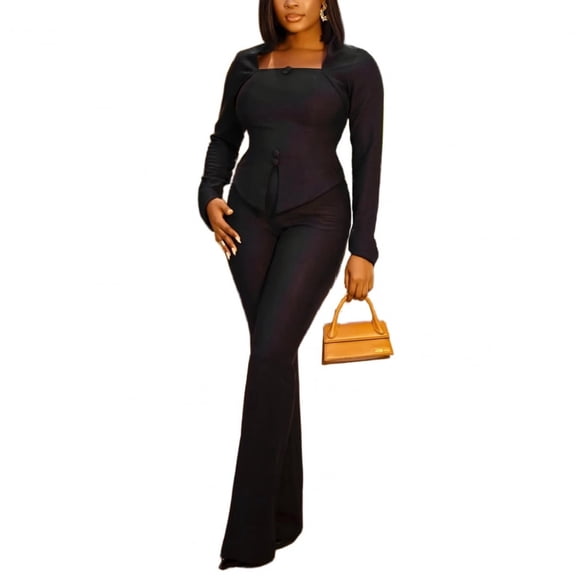 Women's Pantsuit Set 2-Piece - Long Sleeve Blazer & Flared Trousers | Business Casual Workwear | Office Professional Outfit