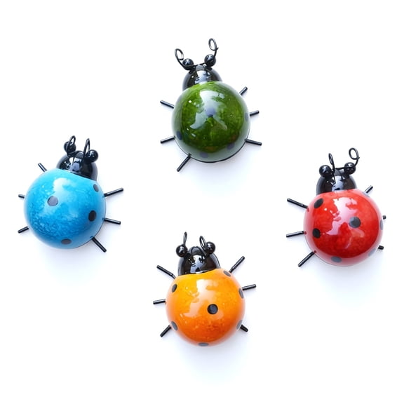 Shihaoyuan Colorful Metal Ladybug Outdoor Wall Decor, Garden and Fence Art, 4 Pack