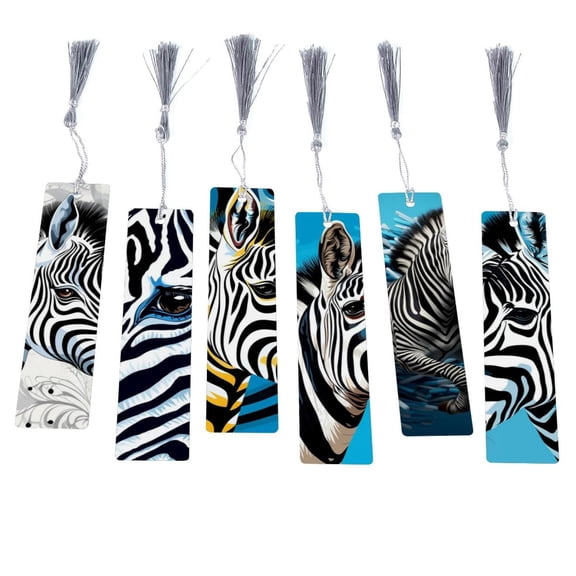 6 Pack Zebra Bookmarks with Tassels for Kids School Supplies, Book Fairs