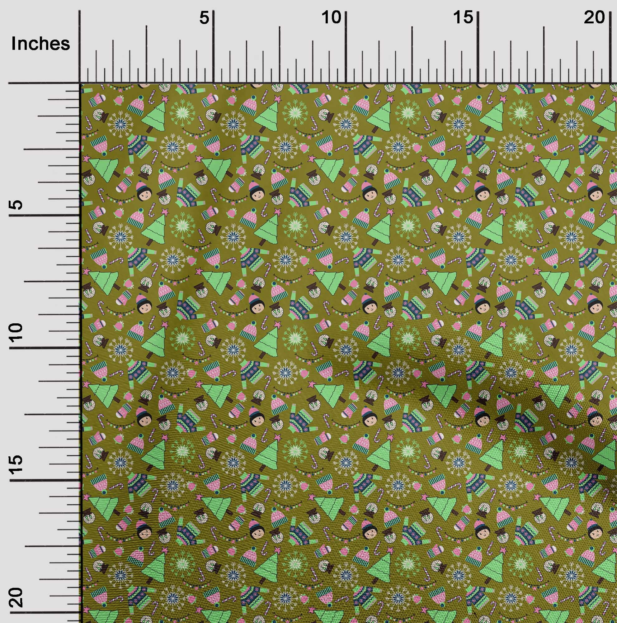 oneOone Rayon Dark Olive Green Fabric Christmas Fabric For Sewing Printed Craft Fabric By The Yard 56 Inch Wide