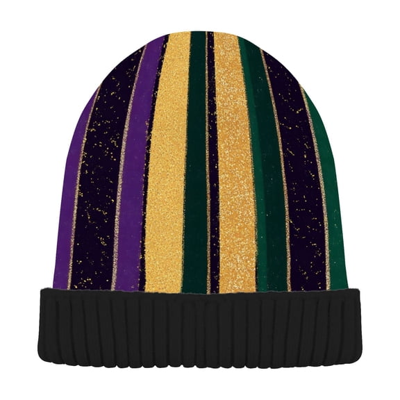 joogoo Mardi Gras Stripes Beanie Hats Cuffed Winter Warm Knit Thick Beanies
