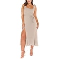 thumbnail image 2 of SMihono Women's Elegant Bridesmaid Dresses Square Neck Ruffle Split Midi Formal Dress for Wedding Guest Cocktail Party Khaki L, 2 of 5