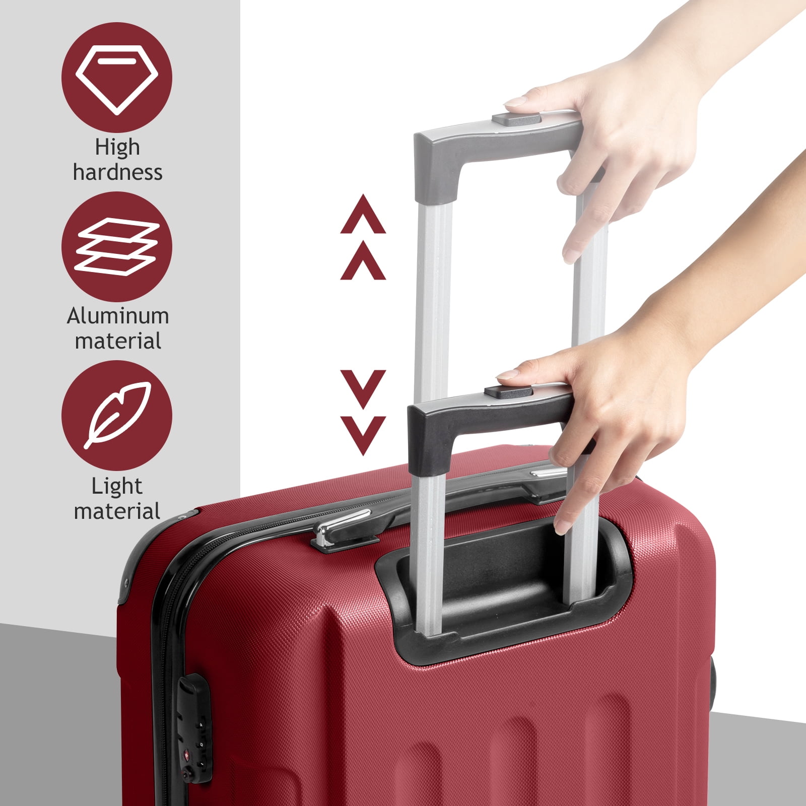 Zimtown Hardside Lightweight Spinner Red 3 Piece Luggage Set