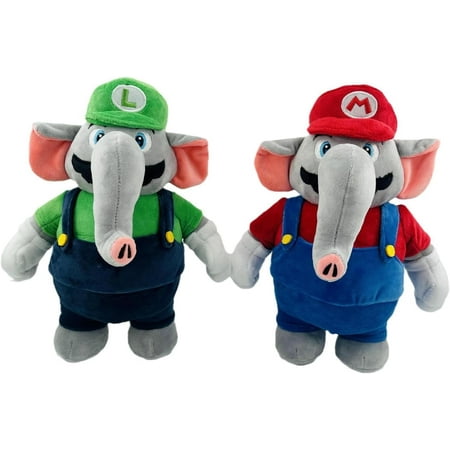 Mario Elephant and Luigi Elephant Plush Doll Set Stuffed Animal 11"