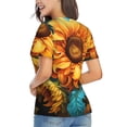 thumbnail image 3 of Vsdgher Deep Yellow Colorful Sunflower Women Shirts V Neck Short Sleeve Tops T-Shirt Basic Tees, S to 3XLSmall, 3 of 5